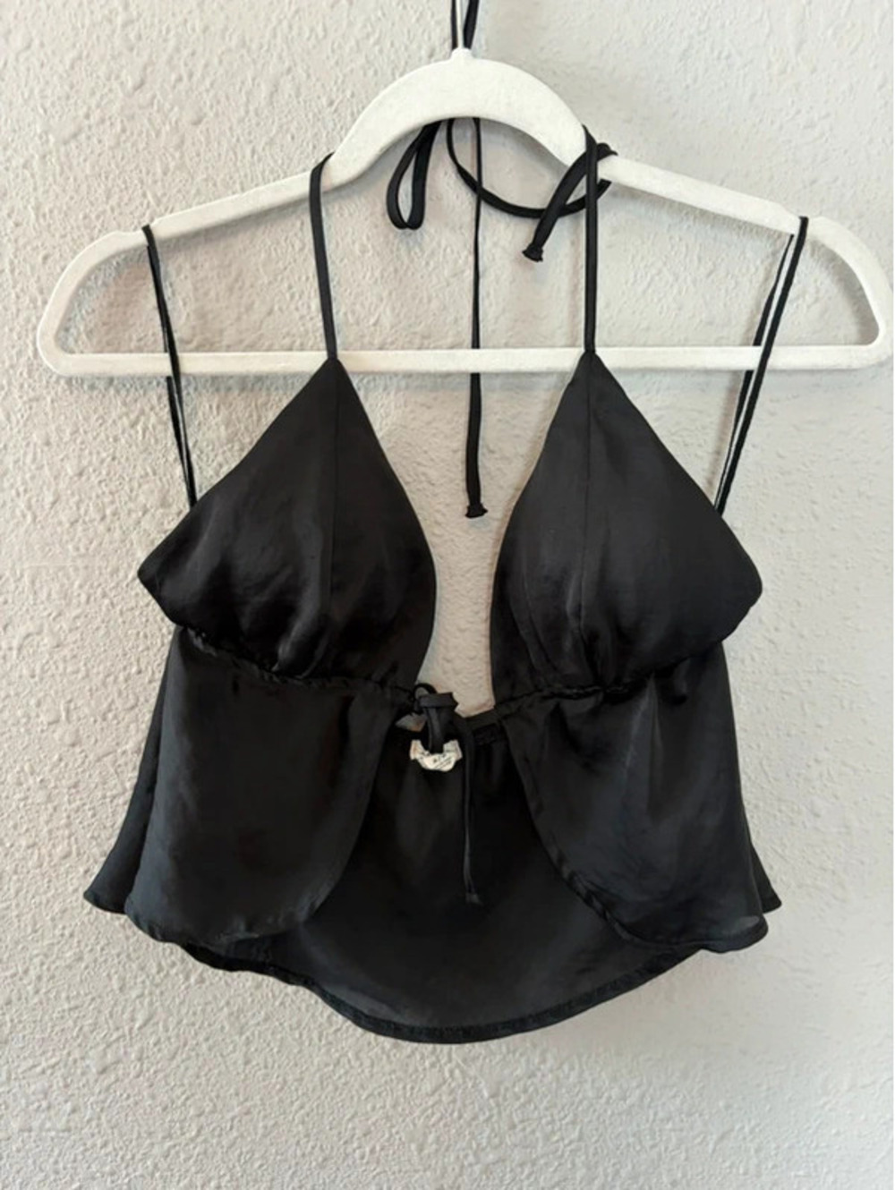 Garage black halter tie front sheer cropped tank M
